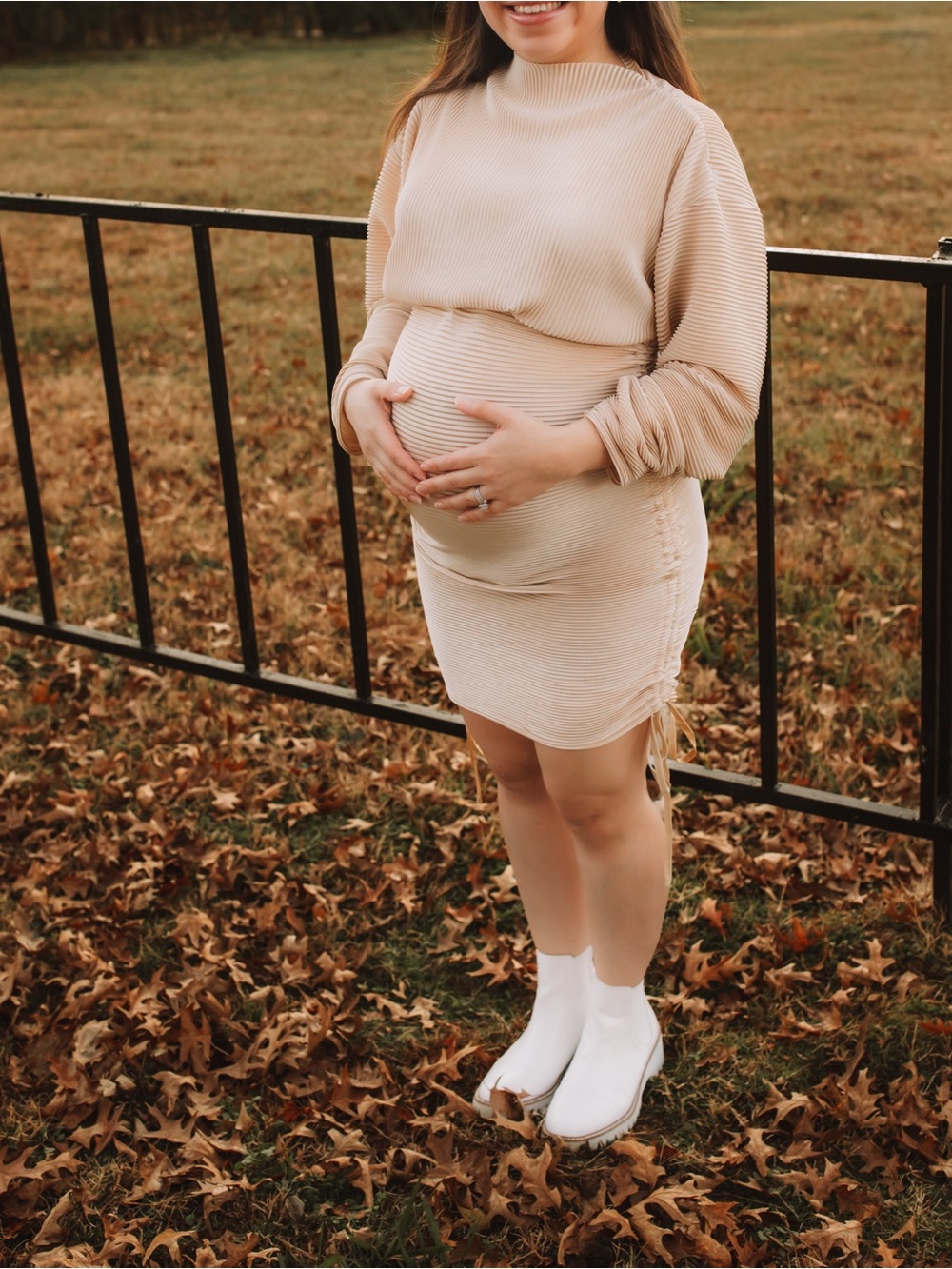 PrettyLittleThing Beige Ribbed Maternity Mini Skirt